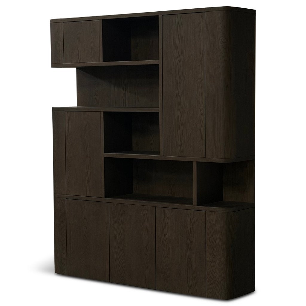 Japandi eiken bruin vakken wand kast 220x180cm, Japandi, Met deur(en), 200 cm of meer, 150 tot 200 cm