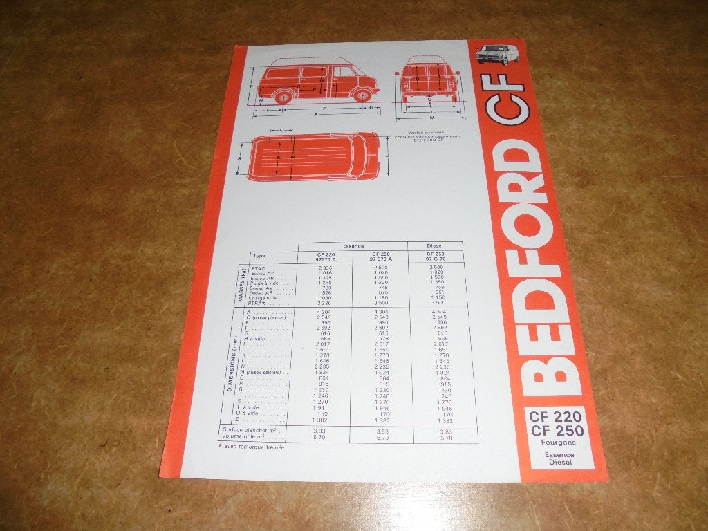 leaflet Bedford CF 220/250 Fourgon specificaties 1978, Ophalen of Verzenden, Nieuw, Overige merken