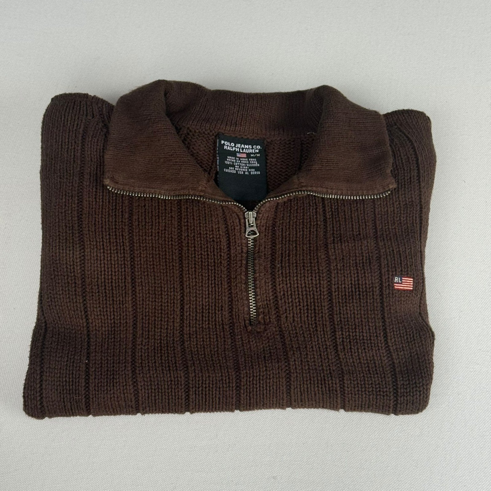 Polo Jeans Co. Ralph Lauren 1/4 Zip Rib Knit Trui – Bruin, M, Kleding | Heren, Bruin, Maat 48/50 (M), Ophalen of Verzenden, Polo Ralph Lauren