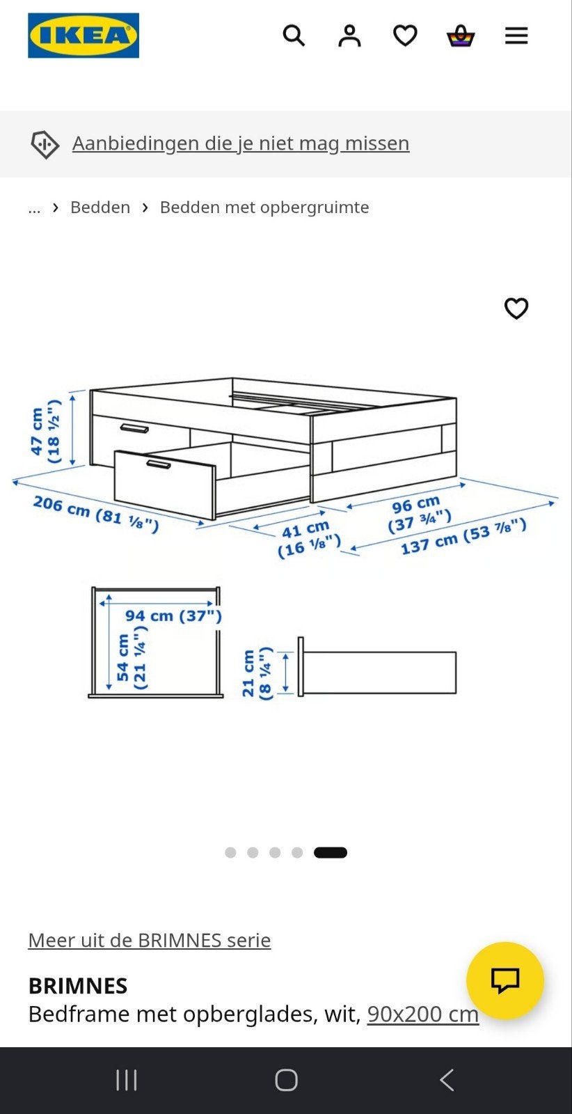 IKEA Brimnes bedframe met opberglades, wit, 90x200 cm, Ophalen, Overige materialen, Gebruikt, 90 cm