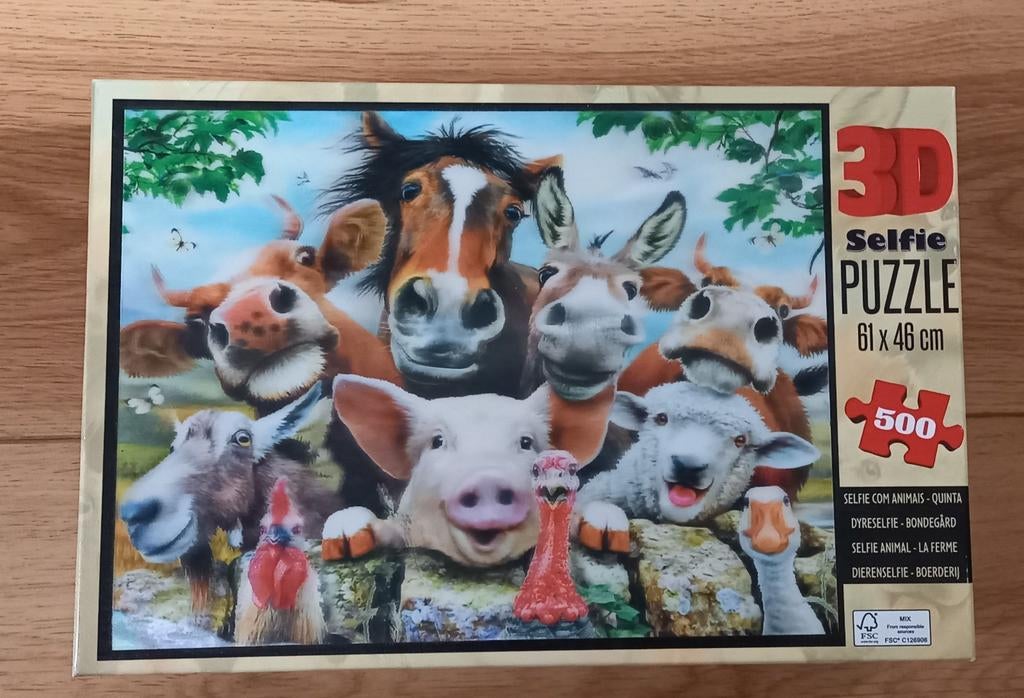 3D Selfie puzzel animal boerderij 500 stuks, Ophalen of Verzenden, 500 t/m 1500 stukjes, Zo goed als nieuw, Legpuzzel