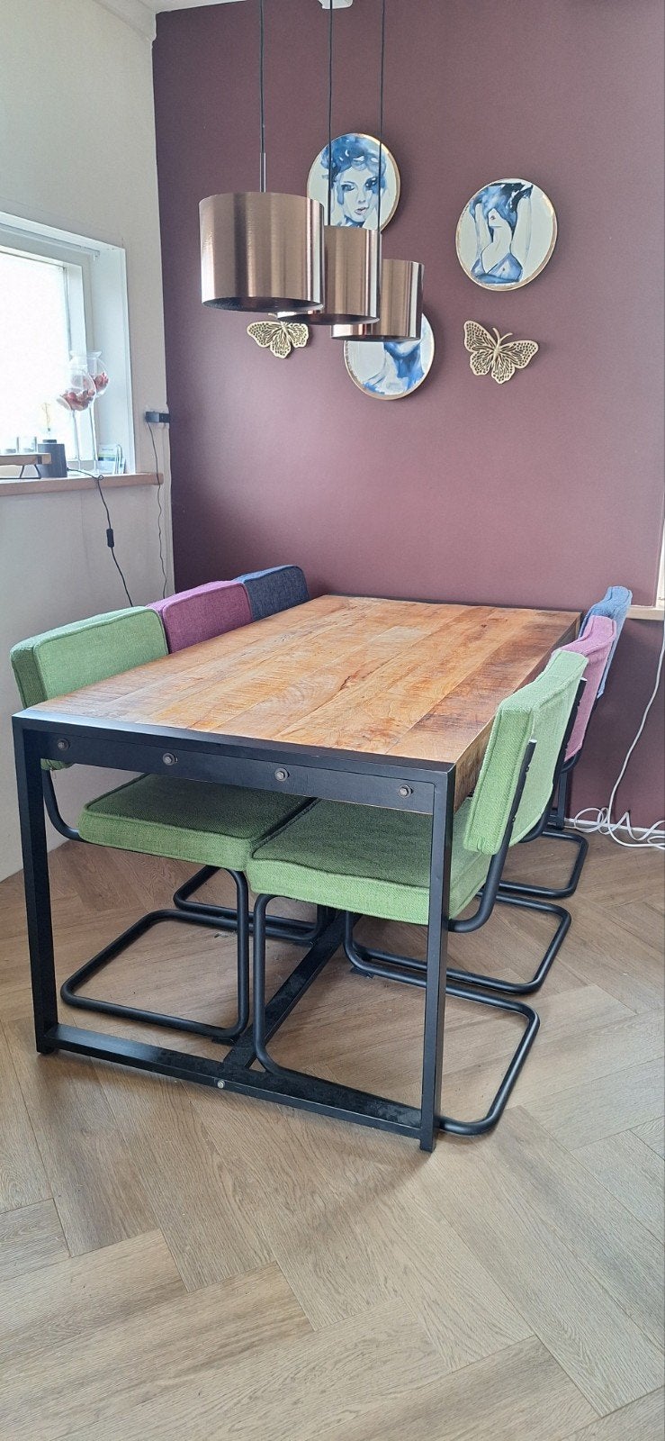 Eettafel industrieel, Huis en Inrichting, Tafels | Eettafels, Ophalen, Gebruikt, 50 tot 100 cm, Vijf personen of meer