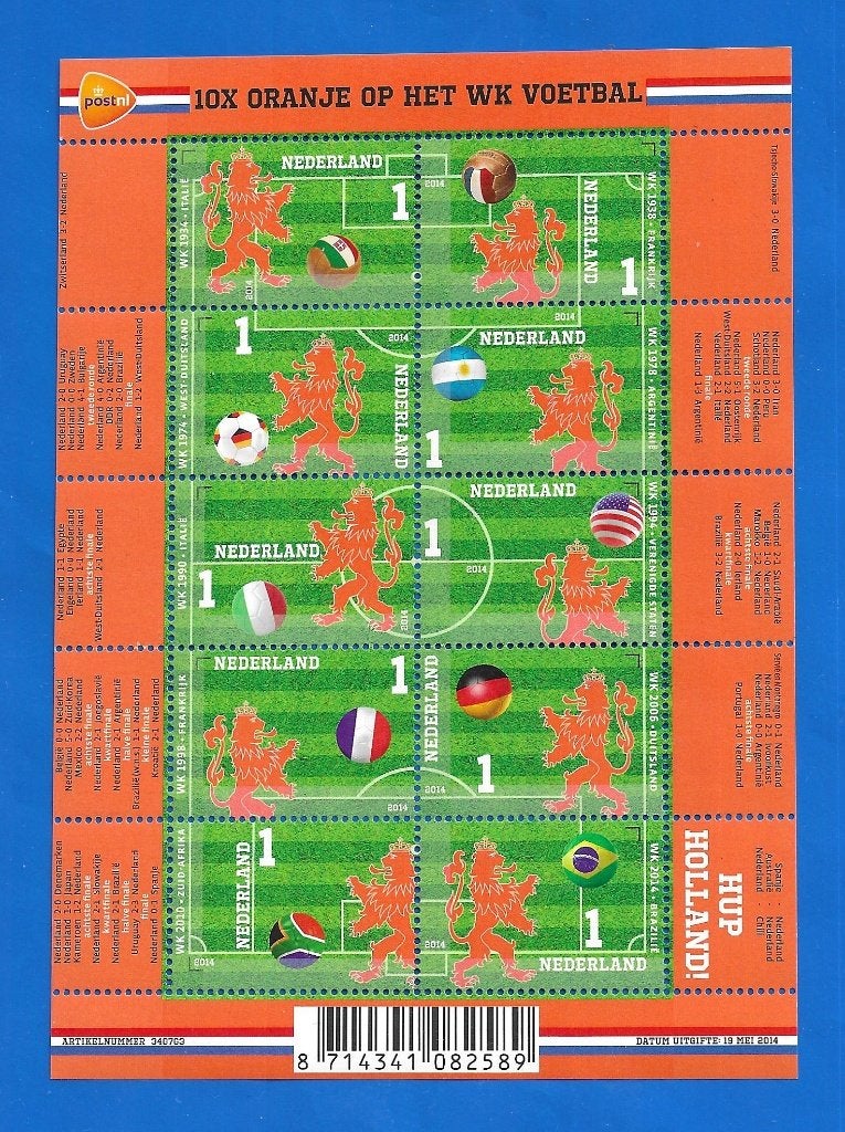 NVPH V3187-96 10 x Oranje op het WK Voetbal - 2014, Postzegels en Munten, Verzenden, Na 1940, Postfris