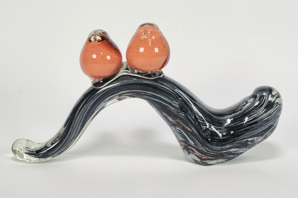1275. Glasobject – twee vogeltjes op tak, ca. 1980, Antiek en Kunst, Ophalen
