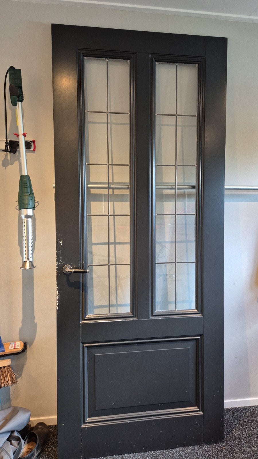 Binnendeur met glas in lood panelen (93x231,5 cm), Ophalen, Gebruikt, 80 tot 100 cm, 215 cm of meer