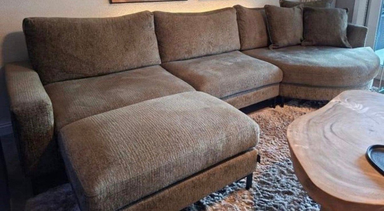 Groene Urban Sofa Hoekbank met ronding inclusief hocker, Ophalen, 100 tot 125 cm, Hoekbank, Zo goed als nieuw