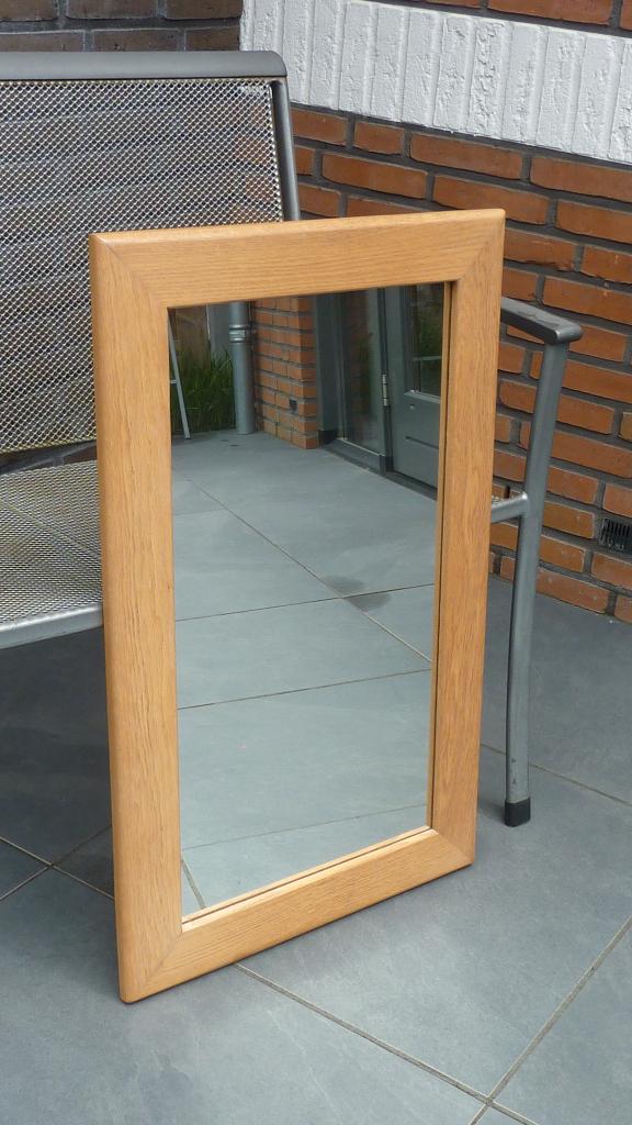 Spiegel rechthoek lijst blank eiken, Huis en Inrichting, Ophalen, Zo goed als nieuw, Rechthoekig, Minder dan 100 cm