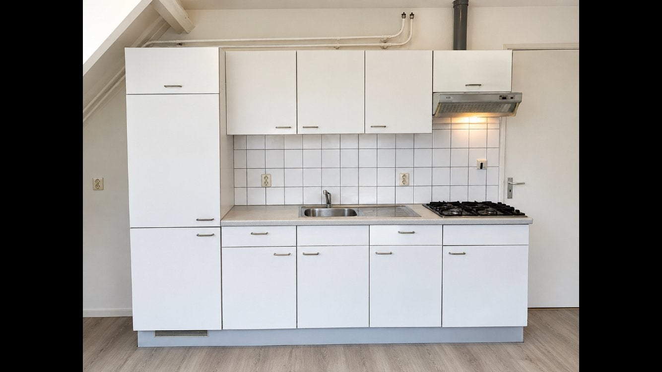 Complete keuken 270 cm met koelkast en gasfornuis – Arnhem, Ophalen, Gebruikt, Wit, Enkelwandige keuken