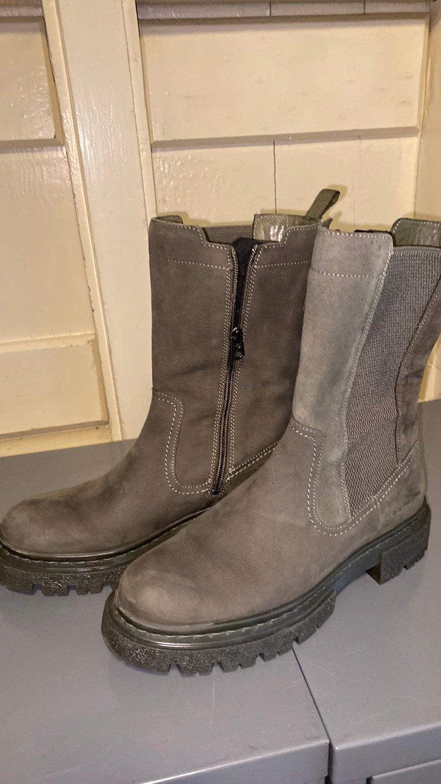 G-Star Stoere legergroene nubuck leren boots met rits., Kleding | Dames, Ophalen of Verzenden, Zo goed als nieuw, Groen