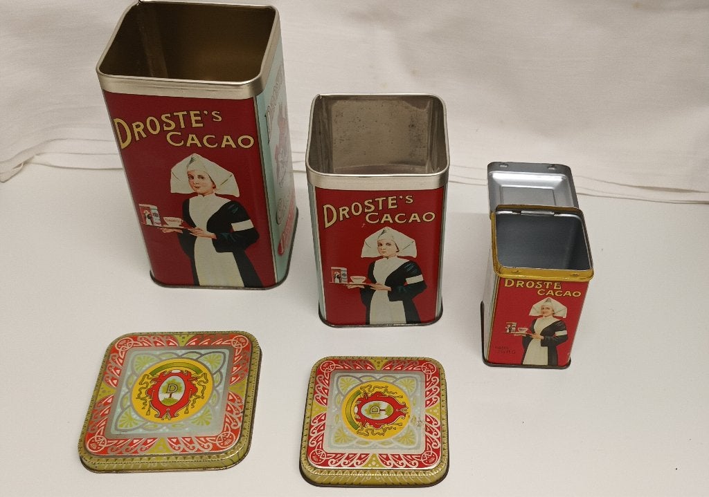 Blikken set Droste Cacao en Pastilles t, Ophalen of Verzenden, Gebruikt, Overige, Droste