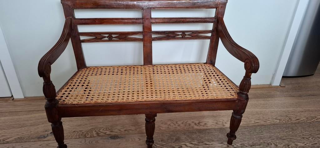 Vintage webbing kinderbankje, als nieuw!, Antiek en Kunst, Antiek | Meubels | Stoelen en Banken, Ophalen