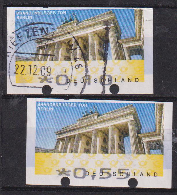Duitsland 2008 Brandenburger Tor 2x, Postzegels en Munten, Verzenden, Gestempeld, Plaats of Gebouw