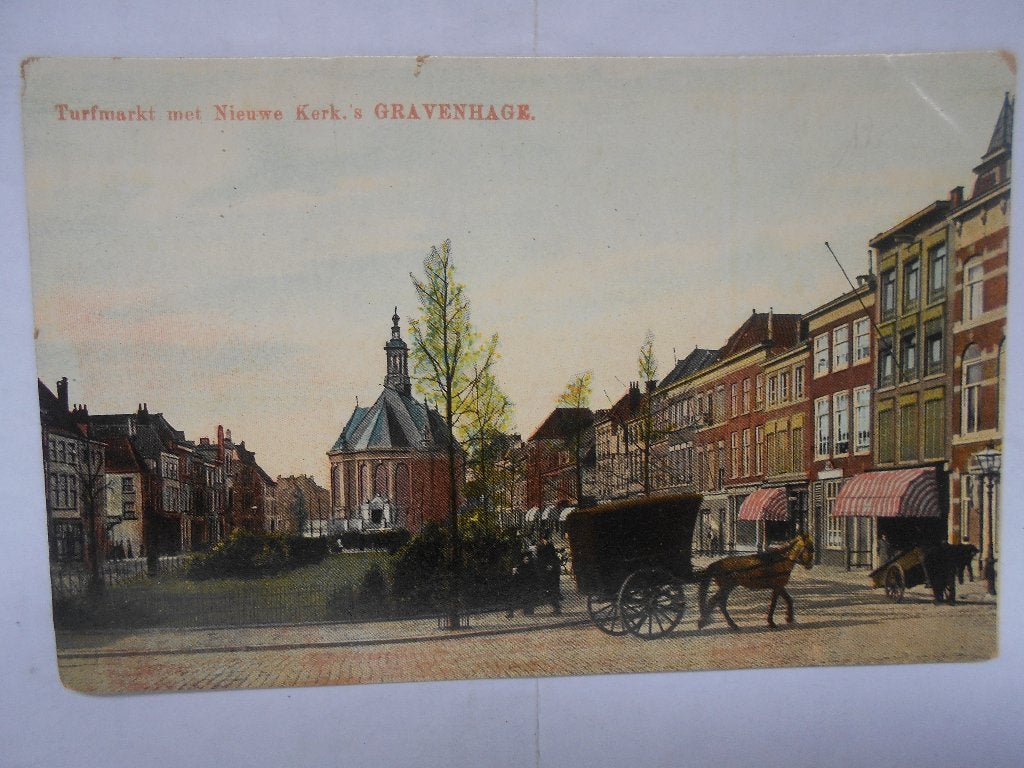 Den Haag Turfmarkt met Nieuwe Kerk, 's-Gravenhage met koets, Ophalen of Verzenden, Voor 1920, Ongelopen, Zuid-Holland