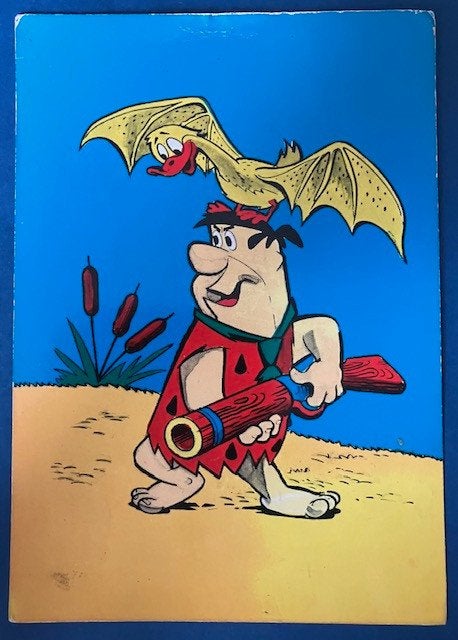 Fred Flintstone op jacht/ getekende kaart 1963, Ophalen of Verzenden, 1960 tot 1980, Gelopen, Overige thema's