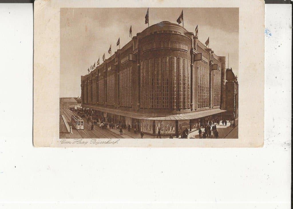 Den Haag Spui Bijenkorf met tram A Klitzsch 10-7-1928, Ophalen of Verzenden, 1920 tot 1940, Gelopen, Zuid-Holland