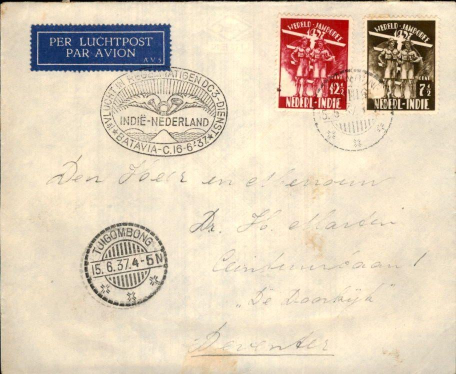 Nederlands Indië - Jamboree - Tjigombong Stempel - 1937, Ophalen of Verzenden, Envelop