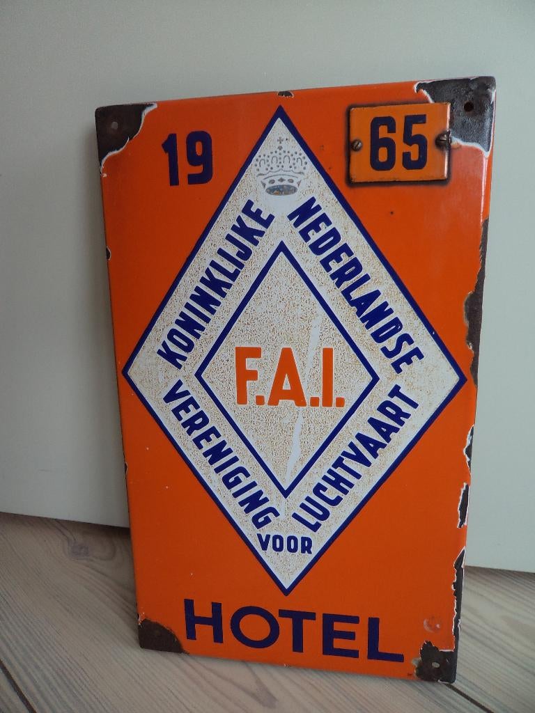 Emaille bord – KNVvL – F.A.L. Hotel – ca. 1965, Antiek en Kunst, Antiek | Emaille, Ophalen