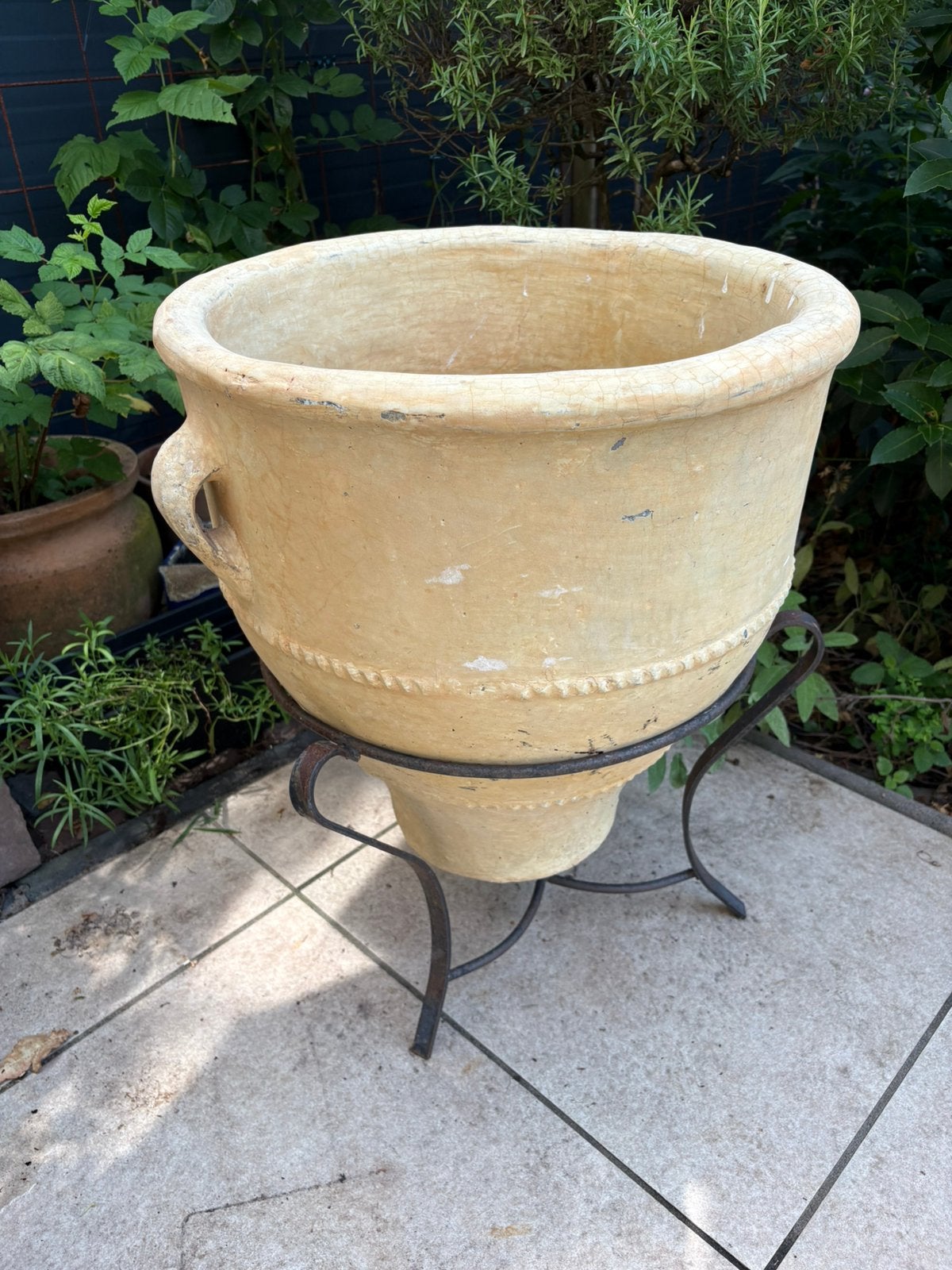 Mooie, vintage Terracotta pot- Groot, Tuin en Terras, Ophalen, Steen, Gebruikt, Rond