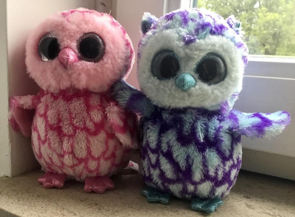 Ty Beanie boo uilen knuffels Pinky 2014  + Oscar 2016, Overige karakters, Overige typen, Ophalen of Verzenden, Zo goed als nieuw