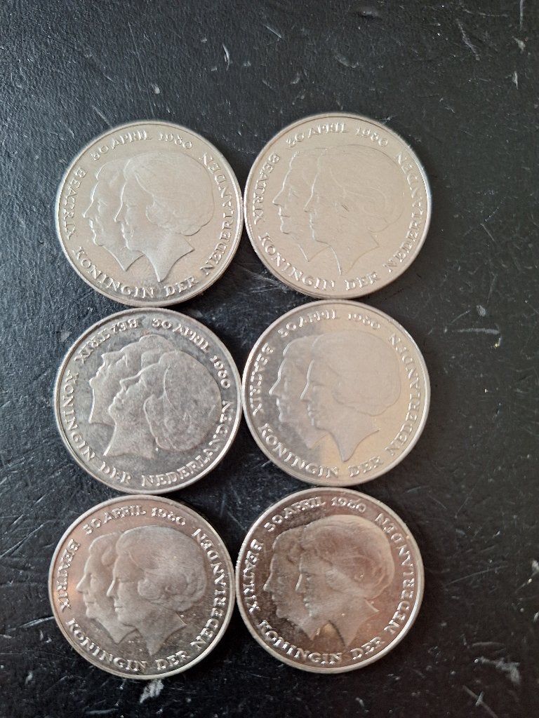 6 x rijksdaalder "dubbele kop" 1980, Ophalen of Verzenden, Koningin Juliana, 2½ gulden, Losse munt