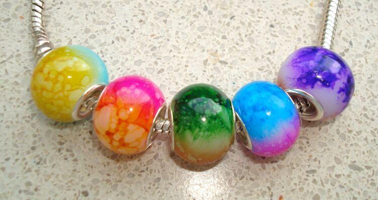 SALE: Set van 5 groot gat glasbedels multicolour, Want 18 Hoogvliet, Adorabeads, Glas of Kristal, Nieuw