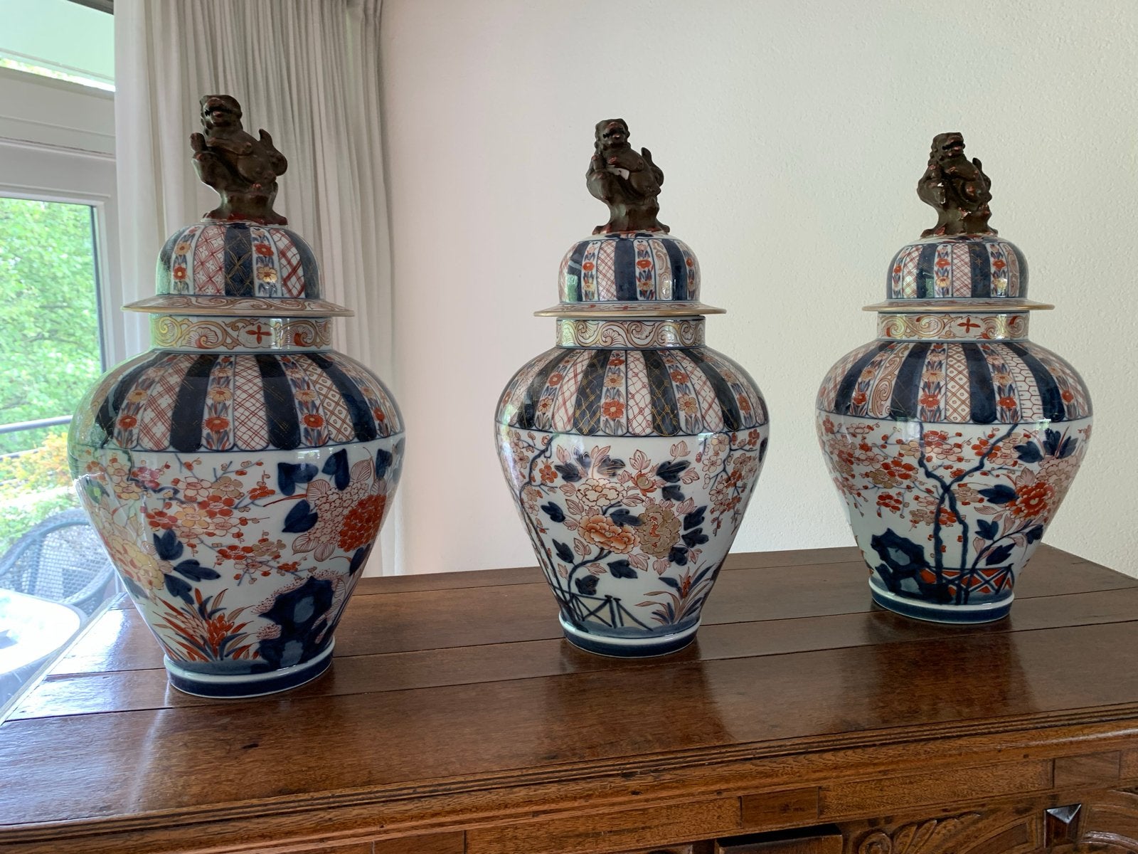 Set van 3 Imari porseleinen vazen met Foo Dog, Ophalen