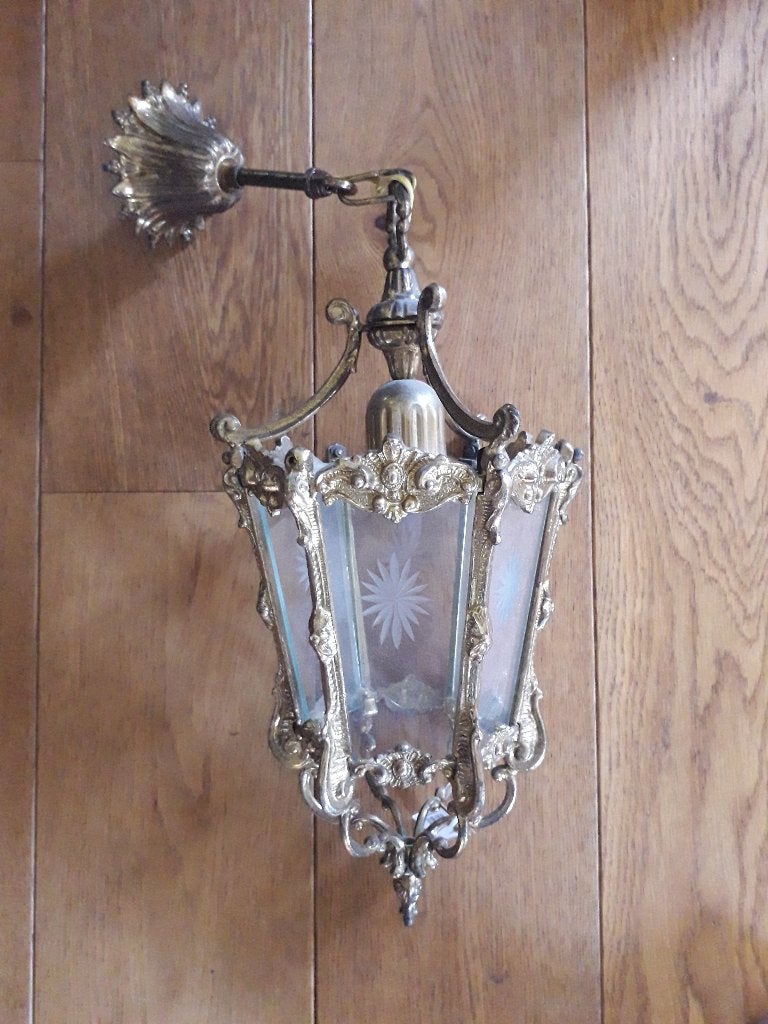 Antieke Messing Franse Lantaarn Lamp, Ophalen of Verzenden, Gebruikt, Metaal, Antiek