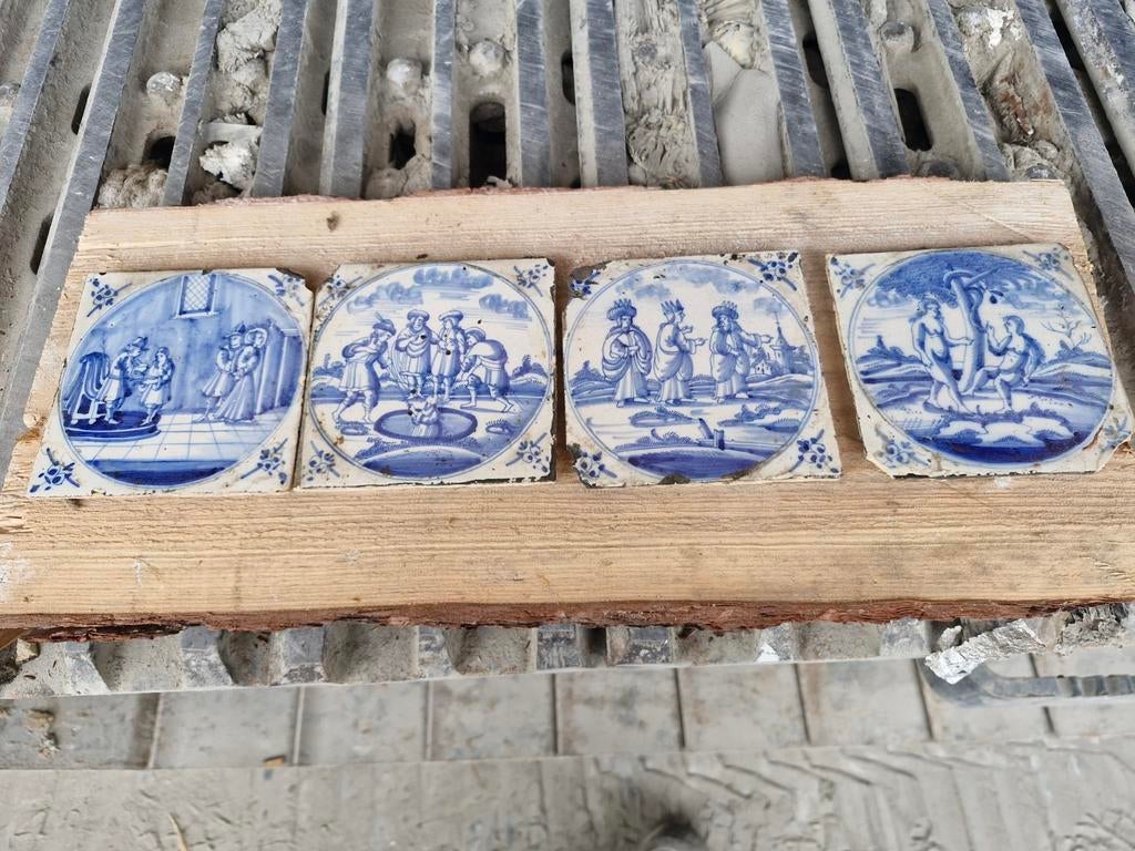 Antieke Delfts Blauwe Tegels - Bijbelse voorstelling, Antiek en Kunst, Antiek | Wandborden en Tegels, Ophalen