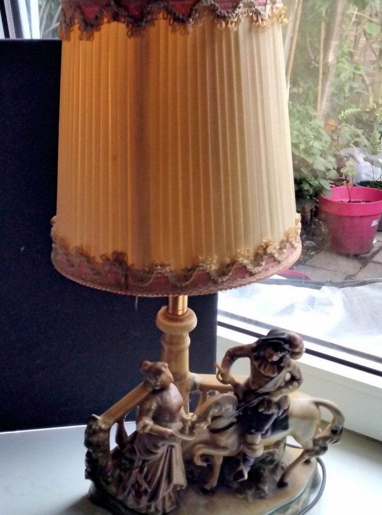 Vintage Lamp Porselein Dame Ridder Te Paard Dresden Tafereel, Ophalen