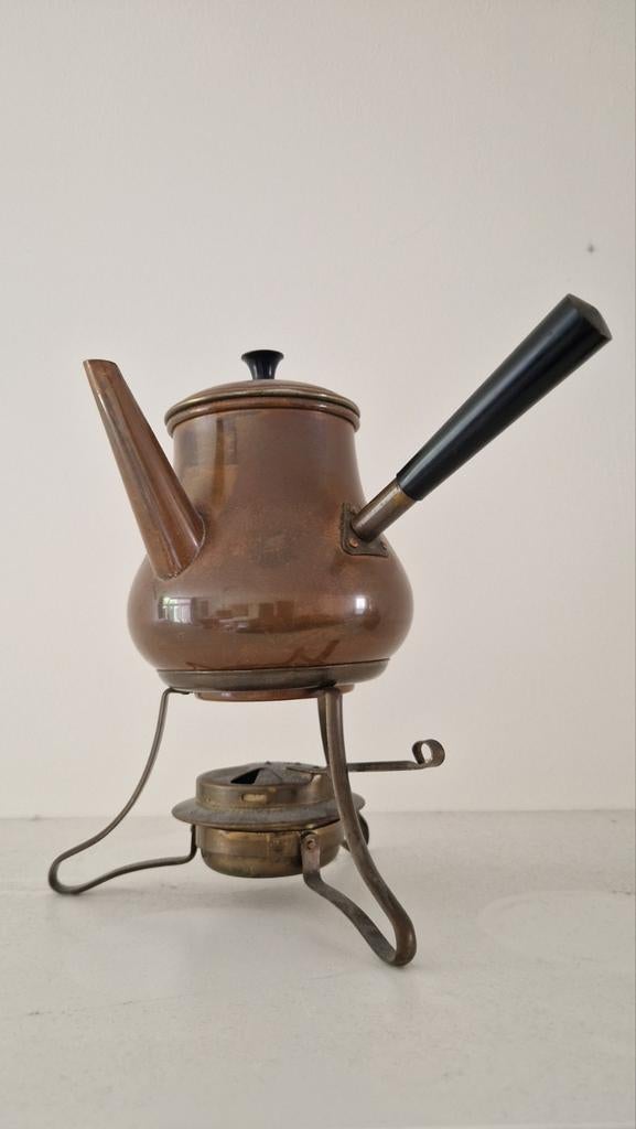 Vintage Koperen Koffiekan met Spiritusbrander, Antiek en Kunst, Antiek | Koper en Brons, Ophalen of Verzenden, Koper