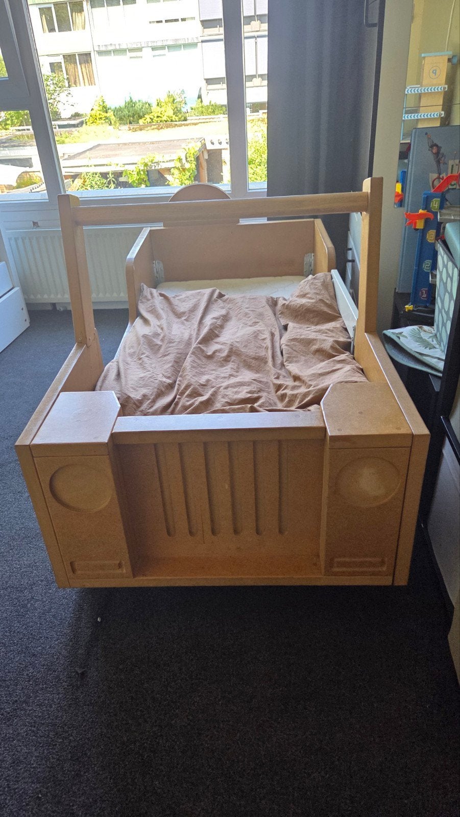 Jeep bed, Ophalen, Eenpersoons, Wit, Hout