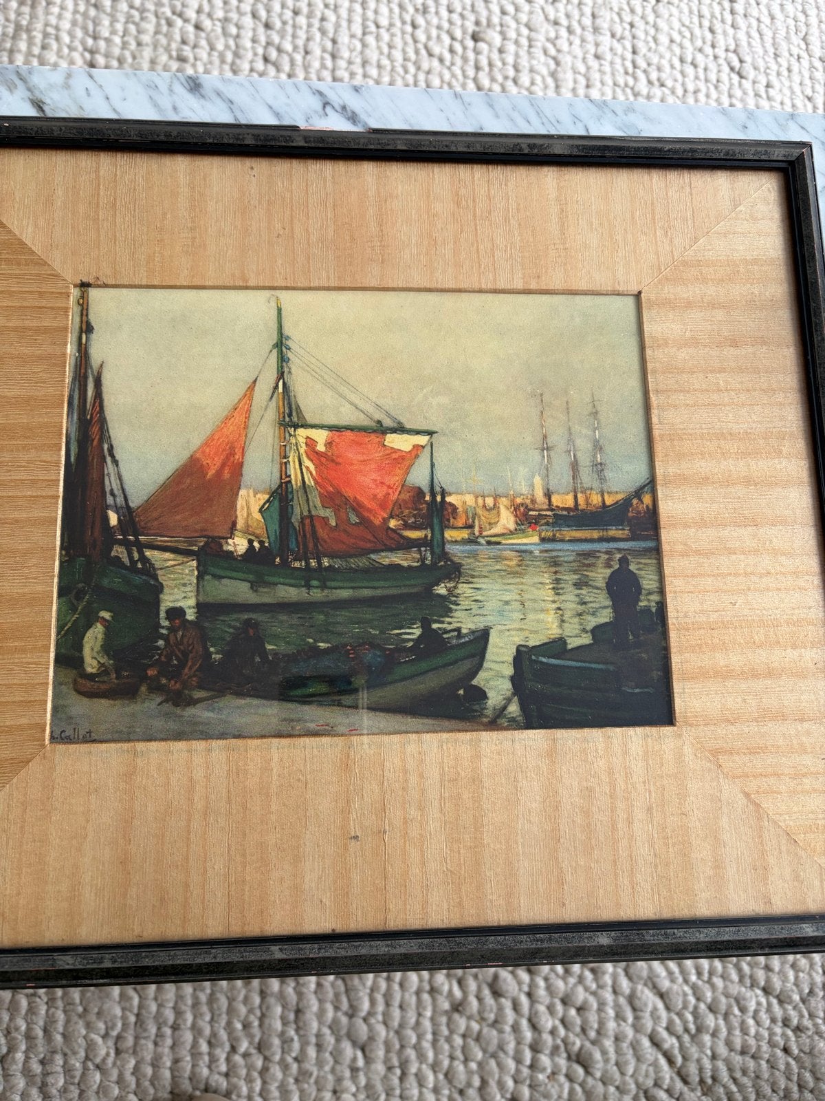 Charles Cottet Antique Color Print Pecheurs Bretons Signed, Maritiem / water, Ophalen of Verzenden, Gesigneerd, Klassiek
