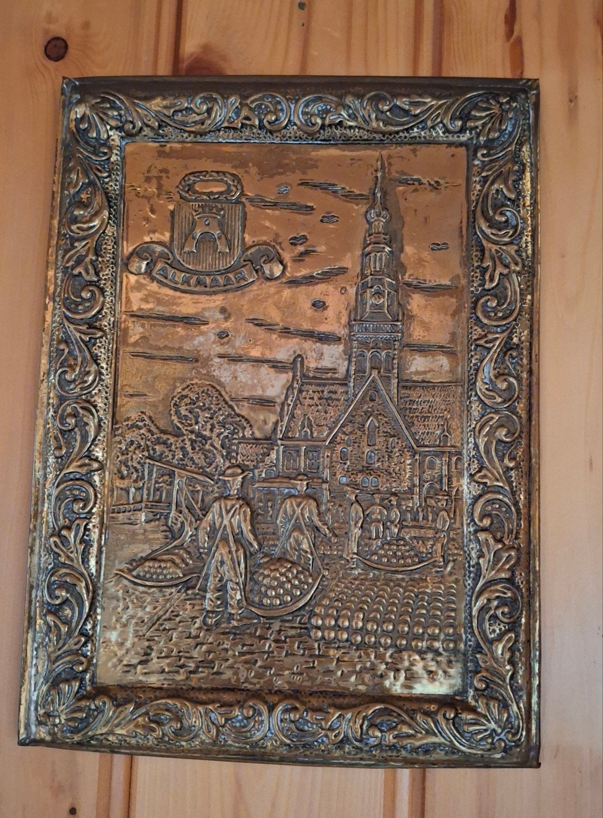 Koperen hangbord Kaasmarkt Alkmaar (28x20 cm), Antiek en Kunst, Ophalen of Verzenden