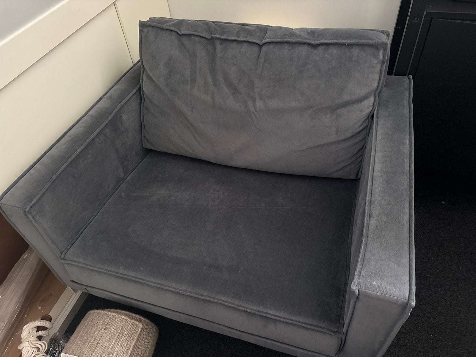 Sissy Boy Velours Denim Blauwe Fauteuil, Huis en Inrichting, Ophalen, Gebruikt, Stof, 75 tot 100 cm