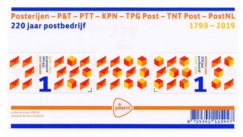 Velletje 220 Jaar Postbedrĳf 2019, NVPH 3722, Ophalen of Verzenden, Na 1940, Postfris