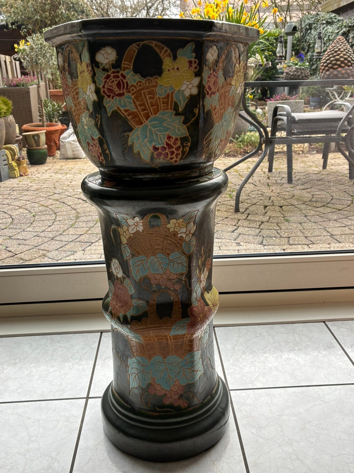 Vintage Bloempot met bijbehorend Standaard/Zuil, Huis en Inrichting, Woonaccessoires | Zuilen en Pilaren, Ophalen, Gebruikt