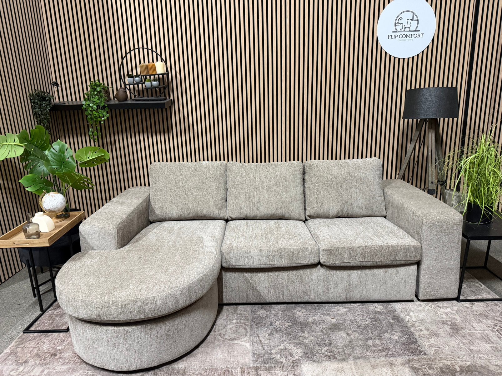 “GRATIS LEVERING” Nieuwe beige/taupe hoekbank! 225x150, Ophalen of Verzenden, Nieuw, Stof, Taupe, beige, nieuw