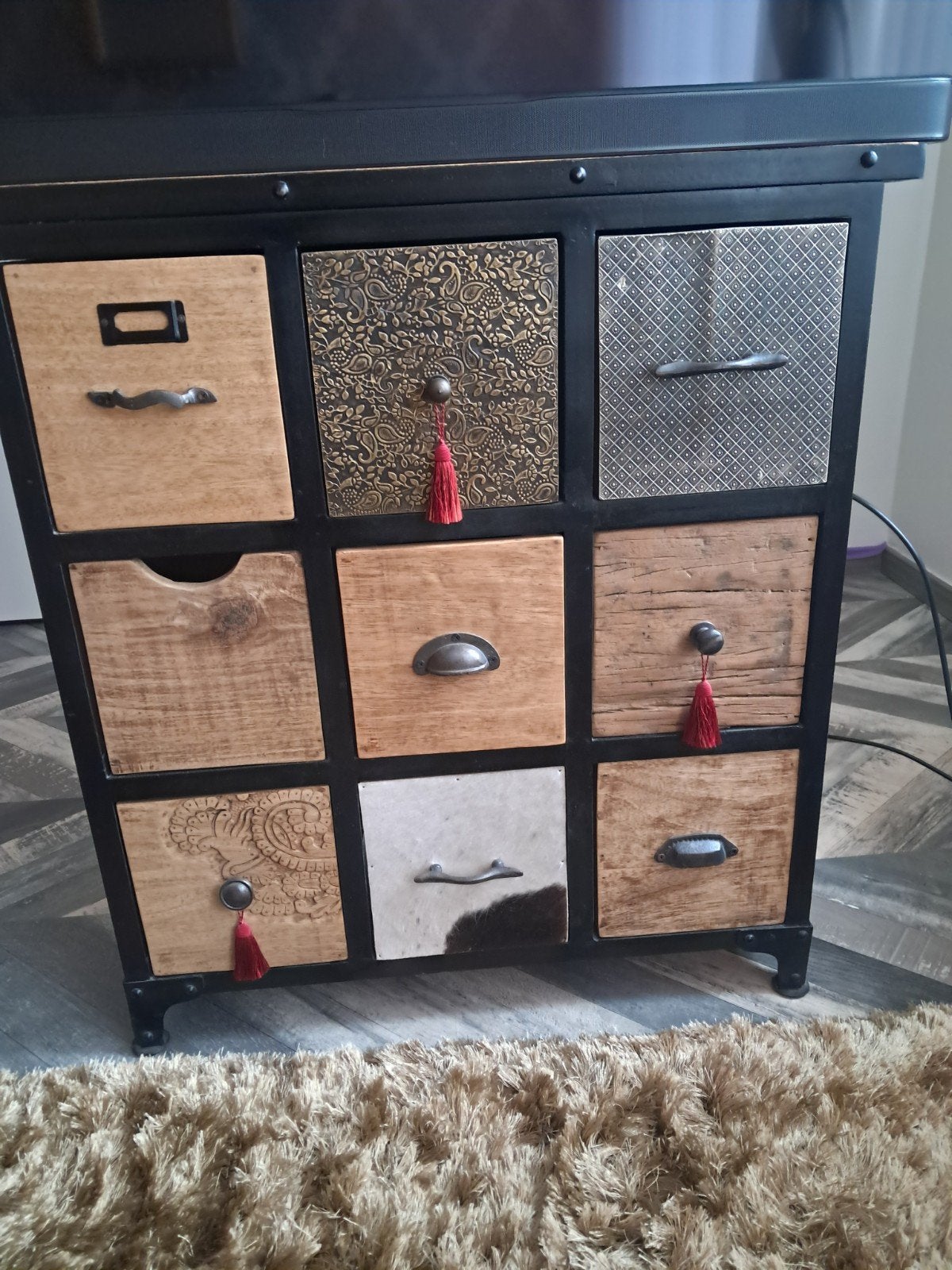 Unieke Mango Houten TV Kast met Industriële Look, Gebruikt, Industrieel, Eclectisch, 50 tot 100 cm, Minder dan 100 cm