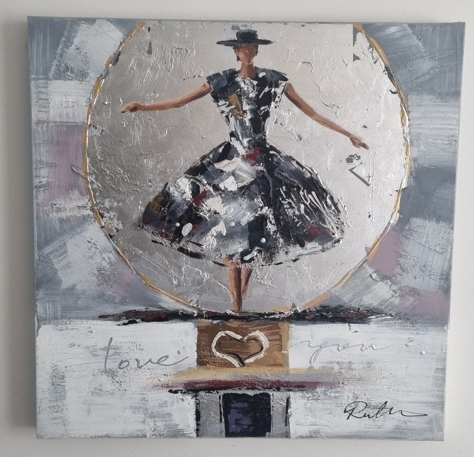 Mooi schilderij 60x60cm. met reliëf in degelijk houten frame, Schilderij, 60 cm, Ophalen of Verzenden, Zo goed als nieuw