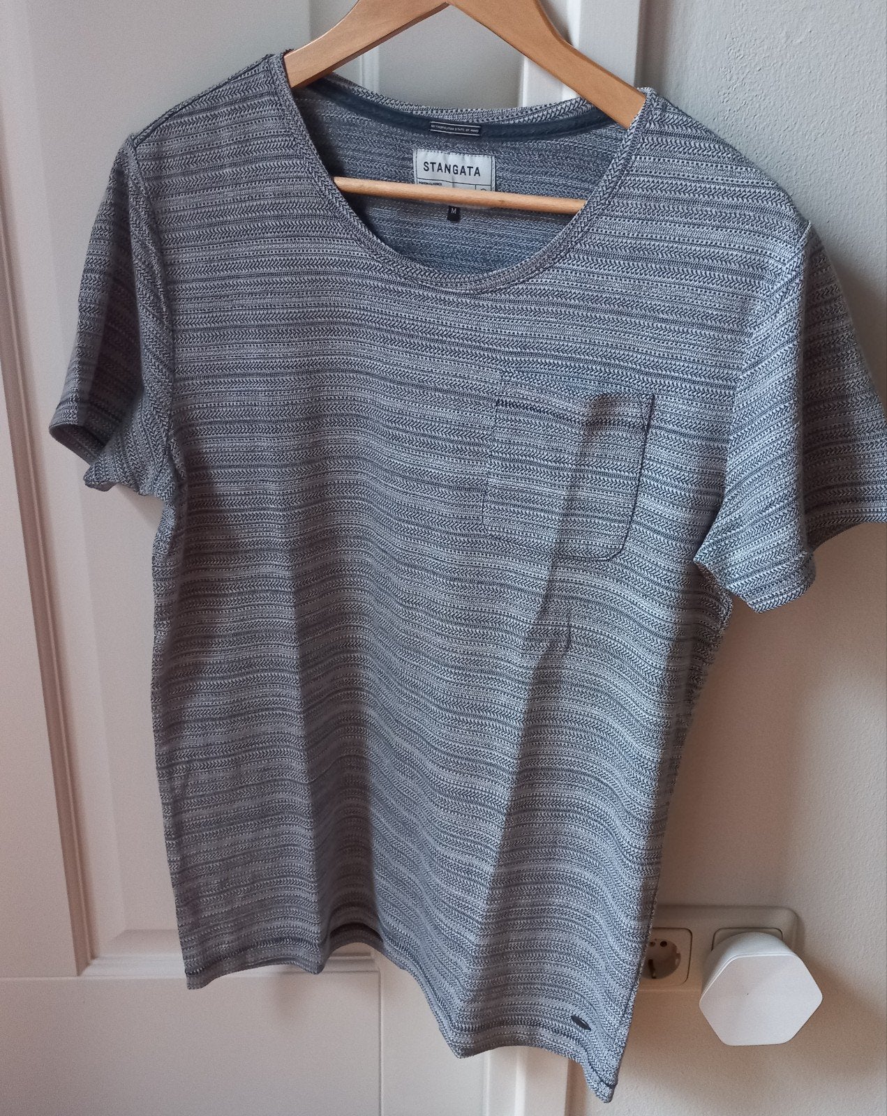 Stangata T-shirt Maat M - Grijs/Blauw gestreept, Kleding | Heren, Ophalen of Verzenden