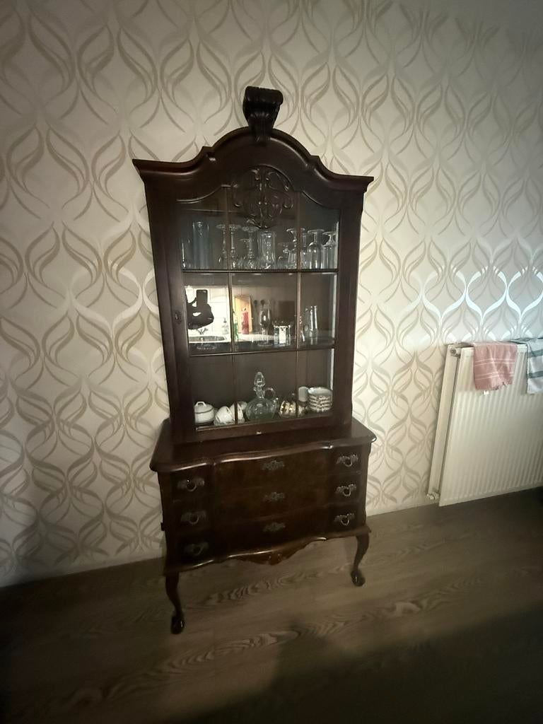 Vitrinekast biedermeier, donkerbruin, Ophalen, Gebruikt, 25 tot 50 cm, Overige houtsoorten