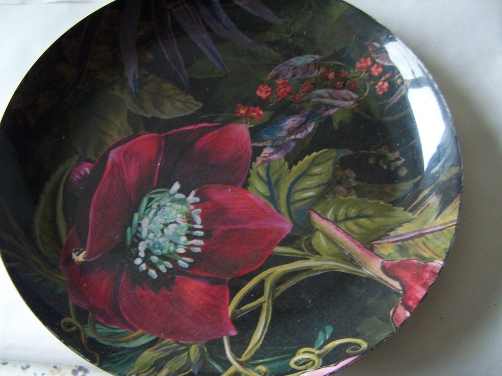 Decoratief dienblad met bloemenprint - Rond. Dia 26x2,5, Overige materialen, Rond, Ophalen of Verzenden, Zo goed als nieuw