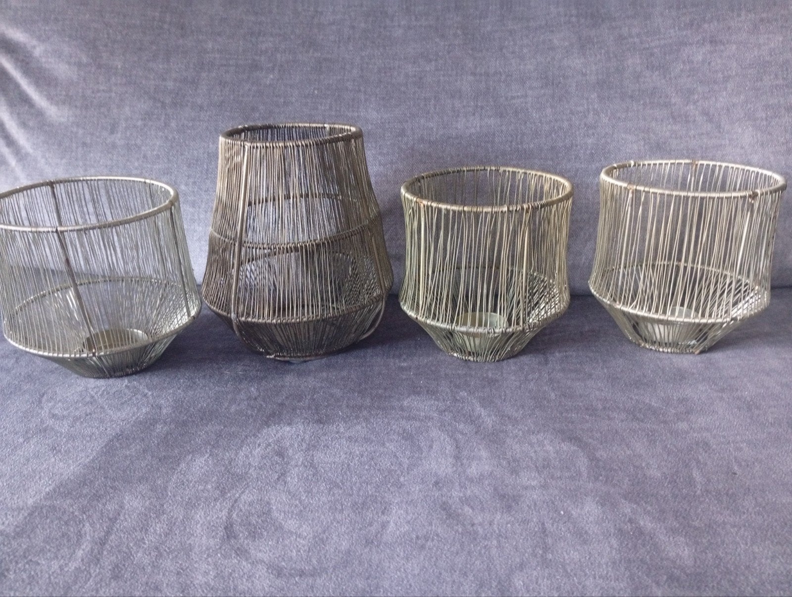 Set van 4 metalen windlichten/waxinelichthouders, Windlicht, Gebruikt, Ophalen of Verzenden, Metaal