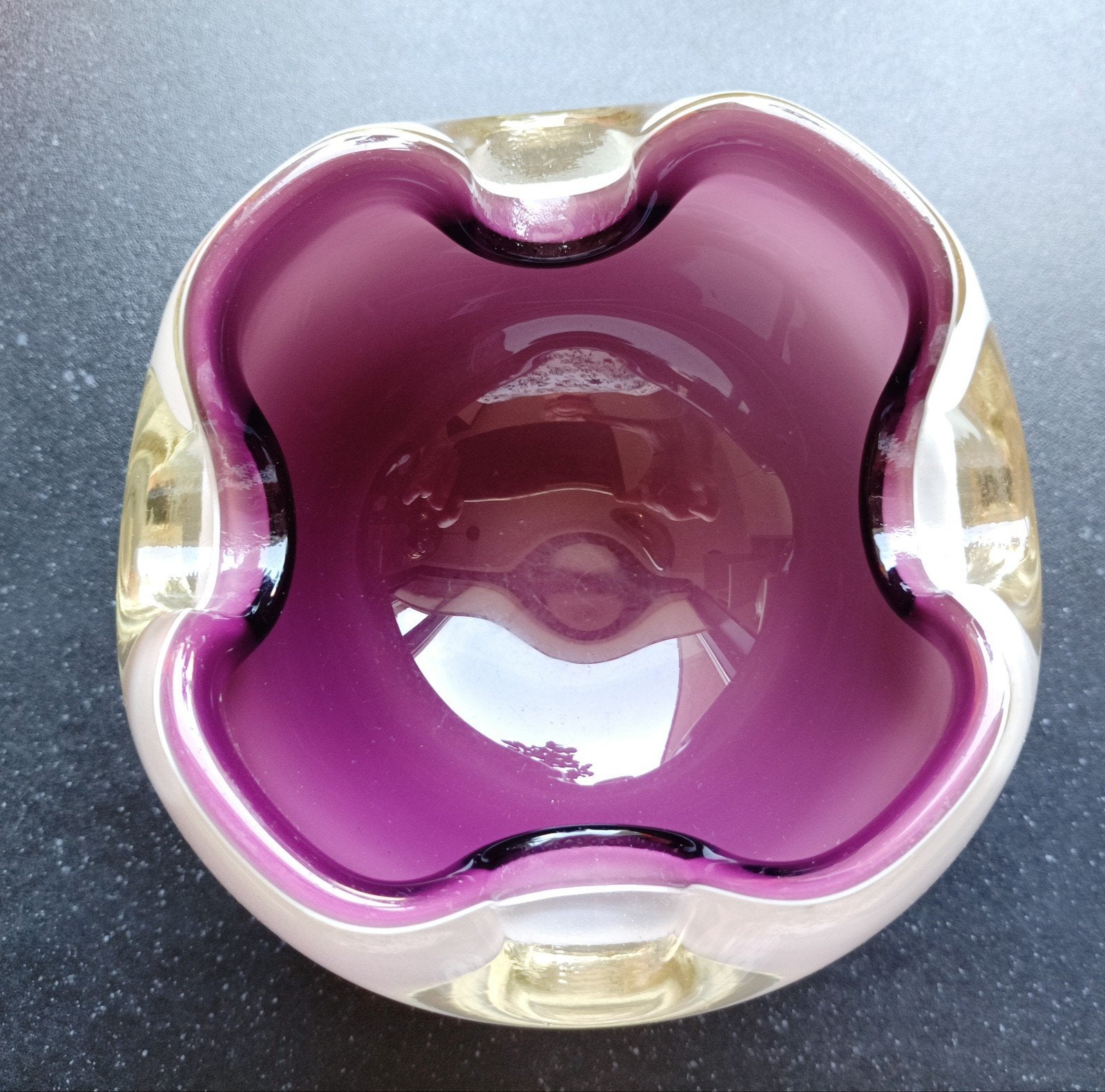 Vintage Murano glazen asbak paars/wit., Ophalen of Verzenden