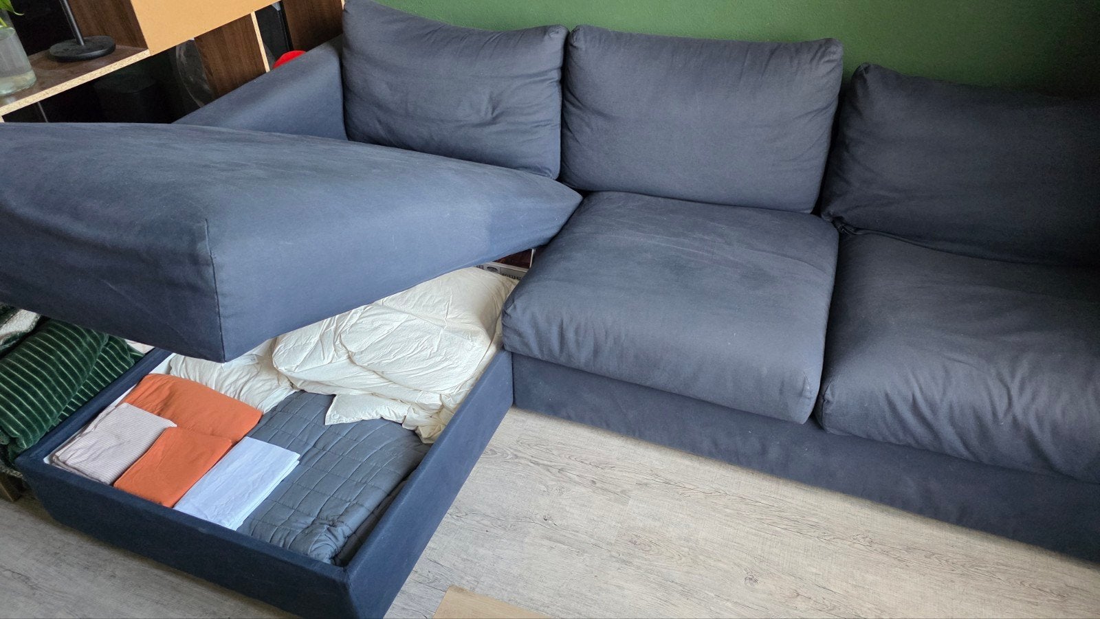 Ikea Vimle hoekbank links met chaise longue donkerblauw, Ophalen, 250 tot 300 cm, Gebruikt, 125 tot 150 cm