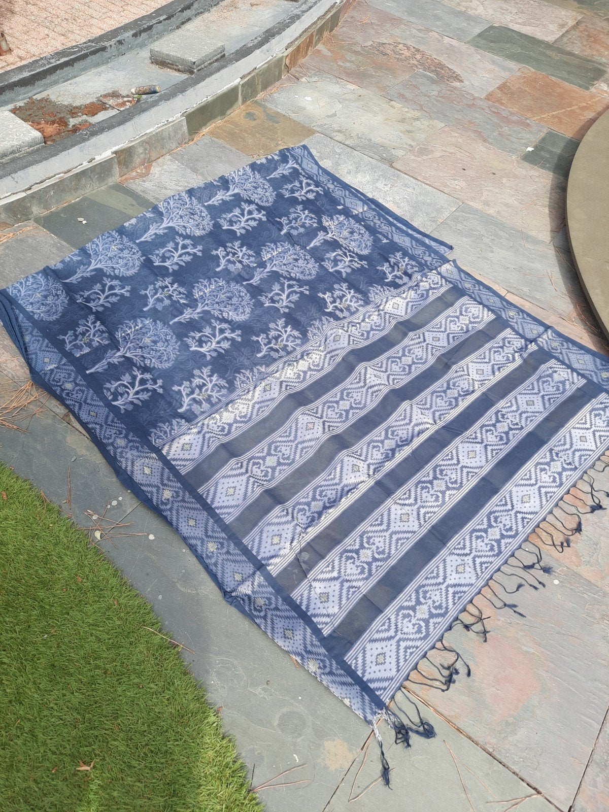 Sari Bangladesh als nieuw 7.50 meter, Blauw, Maat 46/48 (XL) of groter, Ophalen of Verzenden, Zo goed als nieuw