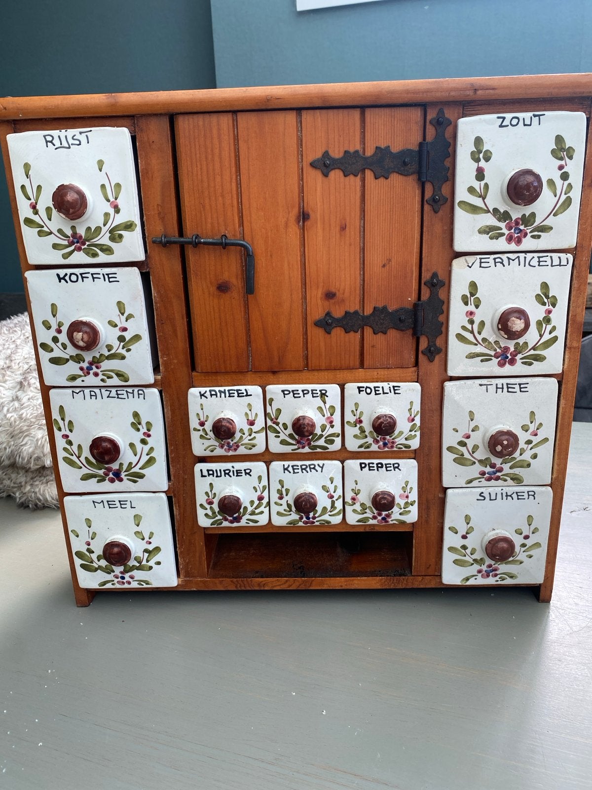 Vintage kruidenrek met keramische lades, Ophalen