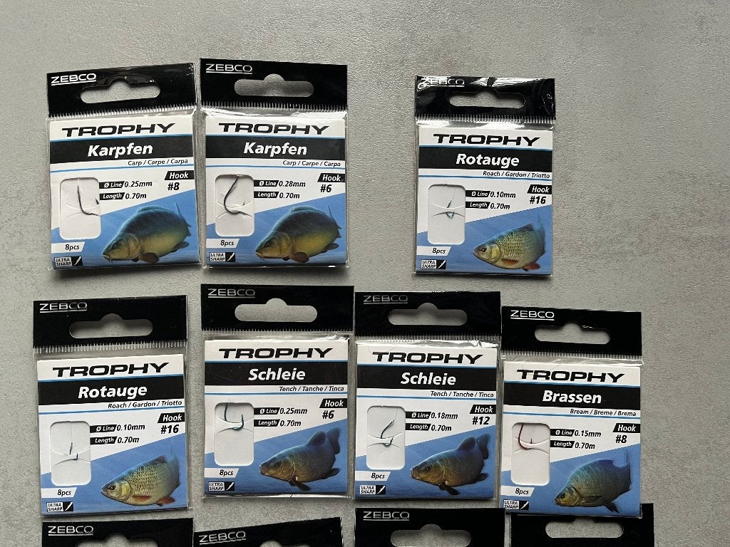 adv 68 / NIEUW mixset 11 onderlijnboekjes ZEBCO TROPHY, Ophalen of Verzenden, Nieuw, Haak