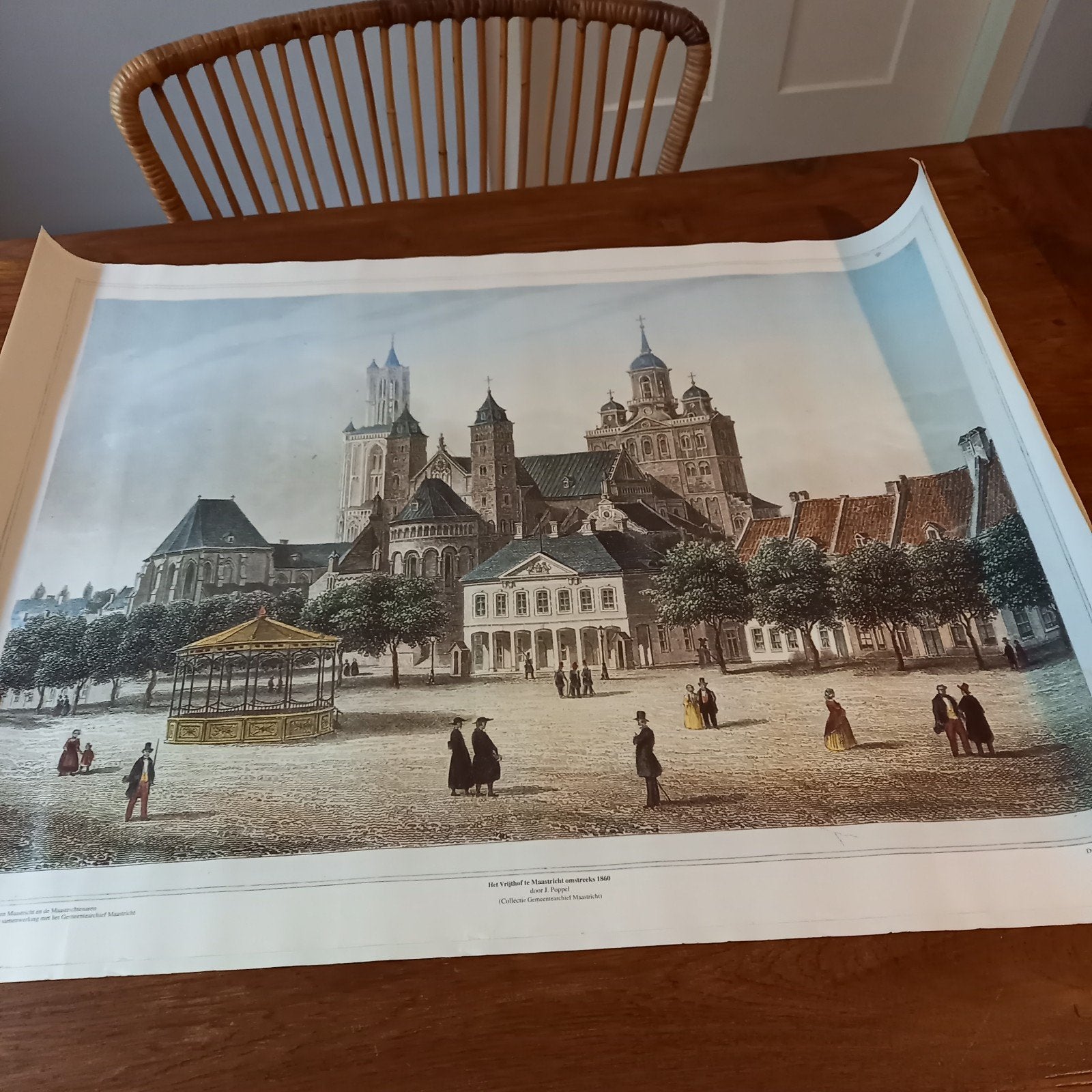 Dubbelzijdige historische prent Maastricht (Vrijthof & Platt, Antiek en Kunst, Verzenden