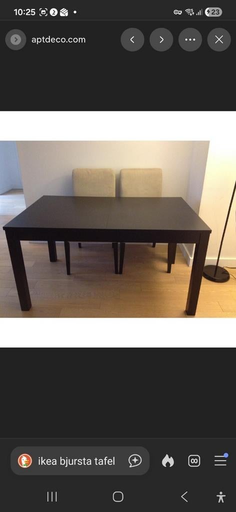 Ikea bjursta tafel donkerbruin verlengbaar Opknapper, Ophalen, Gebruikt, 50 tot 100 cm, Vijf personen of meer